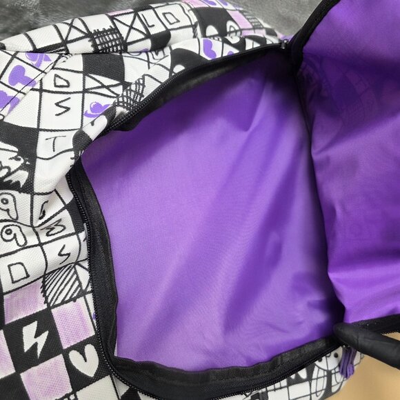 Women's Purple White‎ Black Checkered Lightweight Casual Backpack for Hiking - Picture 6 of 7